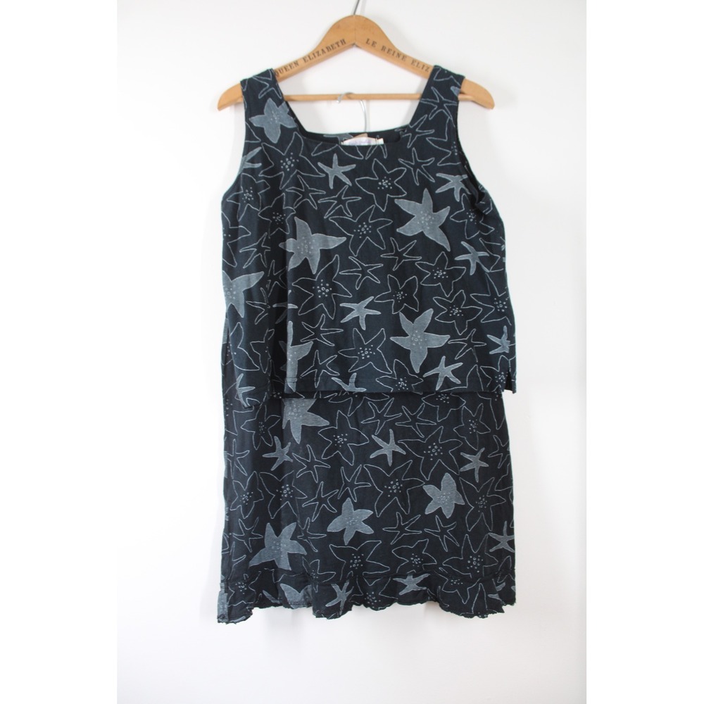 Fresh Produce S Black Starfish Print 2 Piece Cotton Midi Skirt & Tank Set